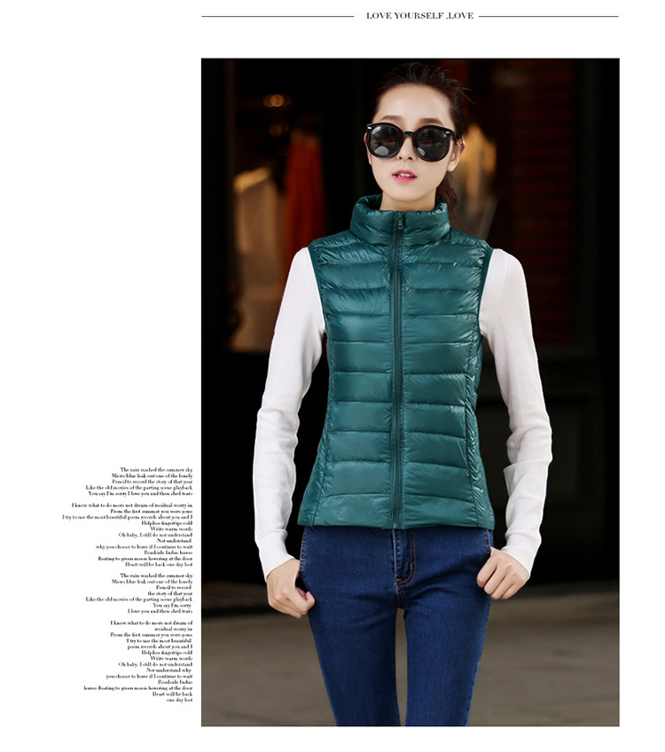 乔媞2015新款无袖羽绒服女轻薄马甲立领简约 修身显瘦背心时尚百搭加大码外套 酒红色 XL