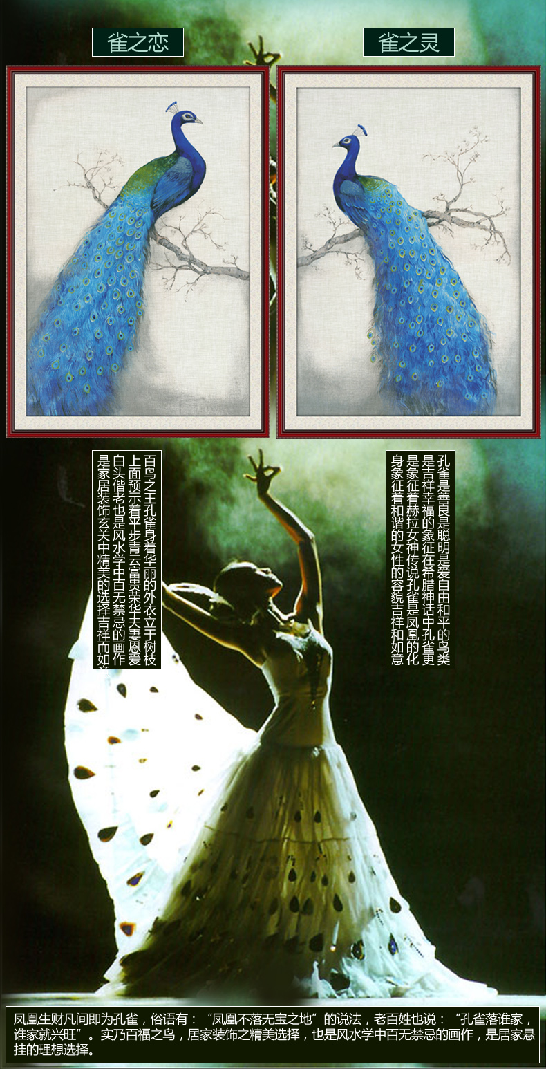 
                                        梦雅莉（mengyali）新款5D钻石画满钻客厅花开富贵孔雀大幅钻石十字绣钻石绣砖石画 满钻全贴100*43                