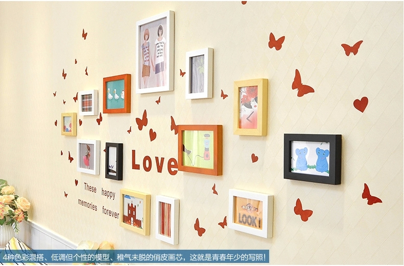 
                                        梓晨 进口实木照片墙 Love墙贴 相框墙/照片墙 家居创意组合 相片墙相框墙 HD841 黑白原胡                