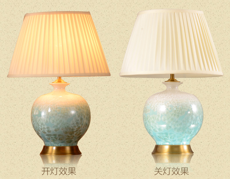 现代中式陶瓷台灯卧室床头灯 美式客厅台灯结晶花田园装饰台灯 JJ9002A