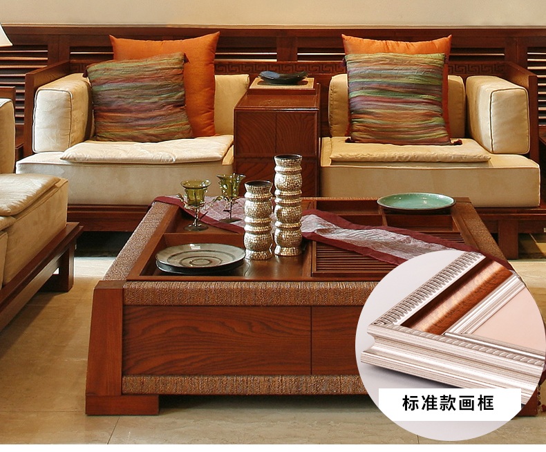
                                        纵海艺术 办公室油画 聚财旺运 现代中式客厅沙发背景墙壁挂画 风景山水画 聚宝盆装饰画 标准款画框 80*160                