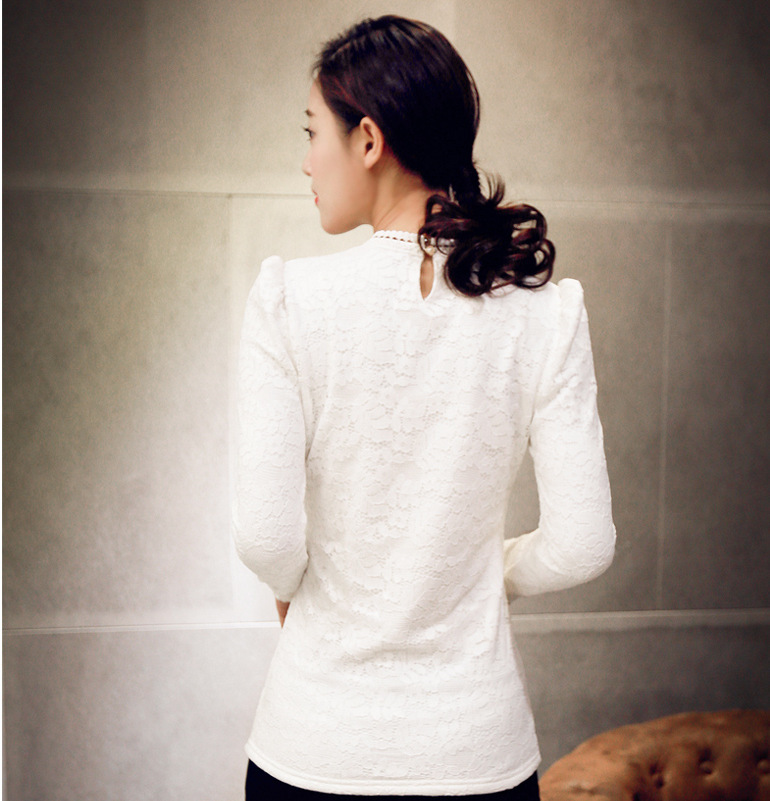 檬伊 2015长袖修身显瘦长袖蕾丝上衣 白色 2XL