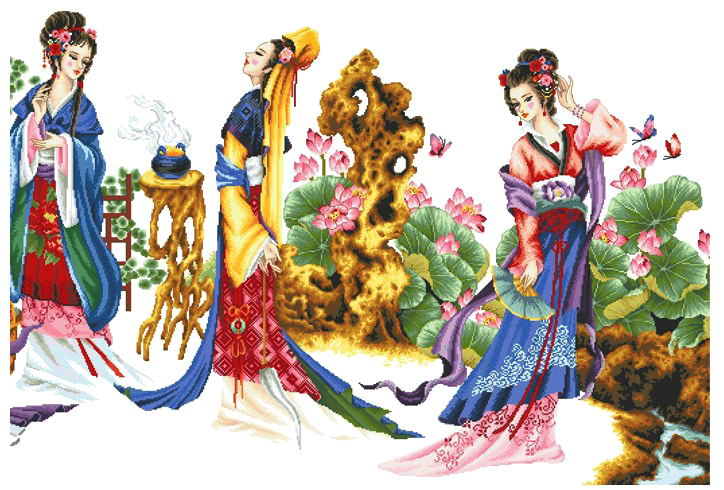 
                                        悠趣 红楼梦美女人物 大幅客厅装饰挂画 精准印花十字绣套件 3.5米十二金钗352*94cm - 棉线 中格3股绣                