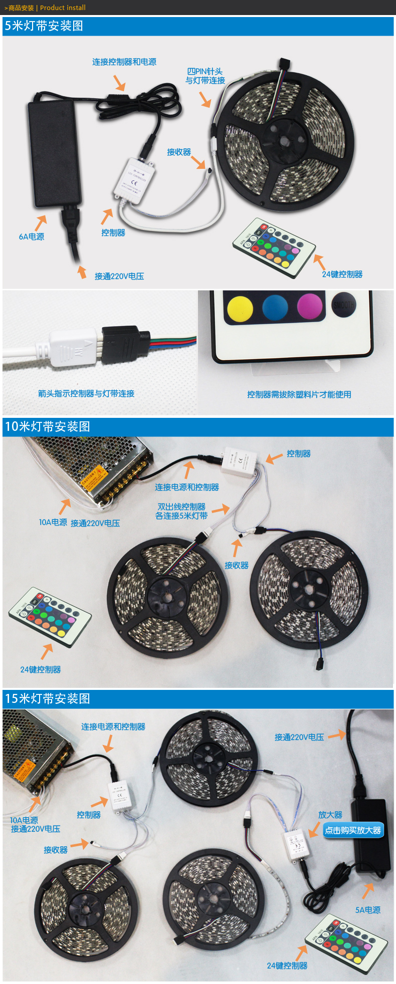 创华星led5050遥控变色 滴胶防水灯带七彩灯条 彩色灯带 七彩RGB 60灯滴胶 1米安全灯带