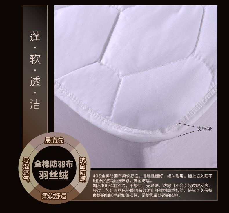 苏纺酒店床品 全棉床笠式夹棉保护垫 白色全包围防滑床垫 缃色(六棱格) 150*200