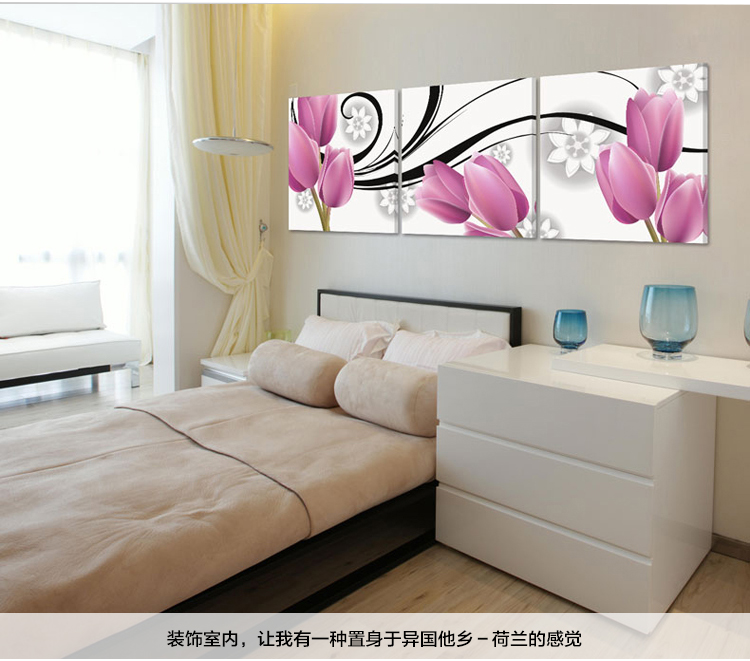 孖堡家居无框画油画现代装饰画 客厅挂画壁画 餐厅挂画婚房版画郁金香三联画三件套 50cm*50cm*3副