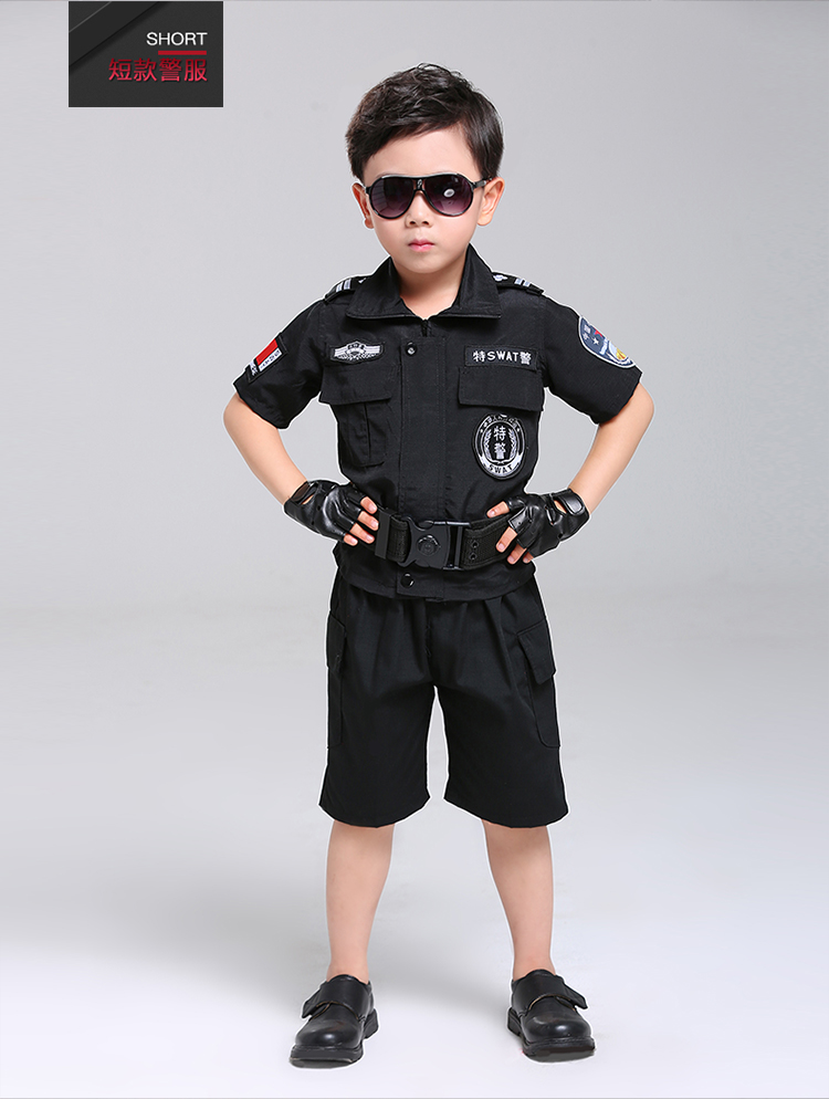 儿童警察服演出男夏季特训警察制服小军装幼儿园警官角色扮演服装 短