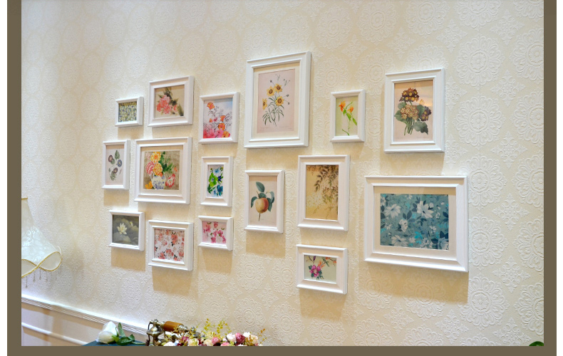 
                                        梓晨 实木卧室餐厅照片墙 欧式相框墙 创意相框画框组合 相片墙 白原胡                