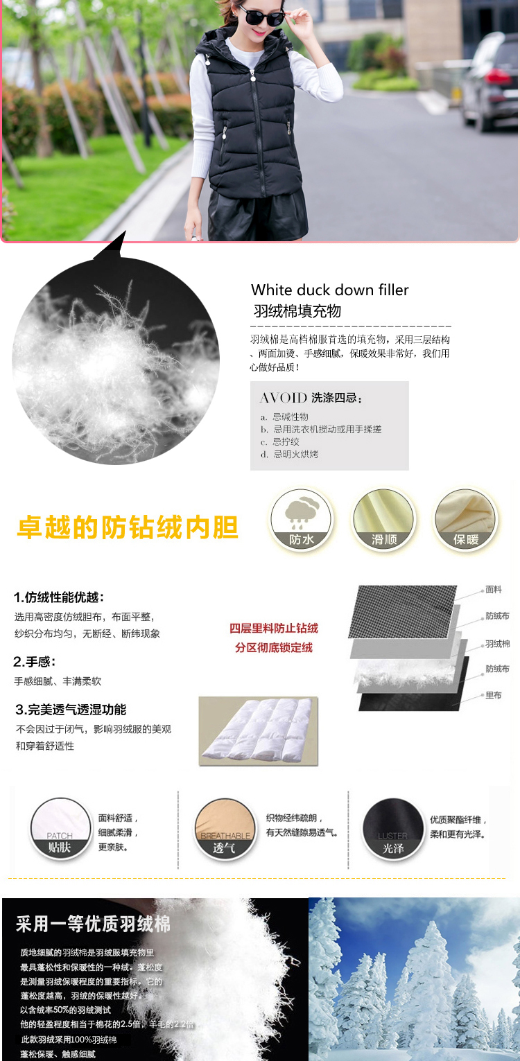 卡茗语2015秋冬新款羽绒服时尚韩版羽绒服修身马甲 黑色 L