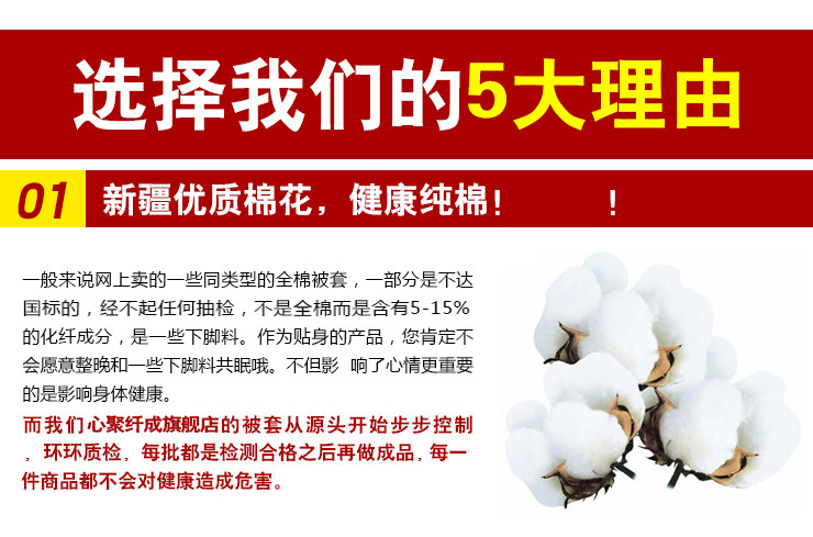 
                                        心聚纤成 被套 单人双人纯棉单件被罩 依兰 1.6米*2.1米                