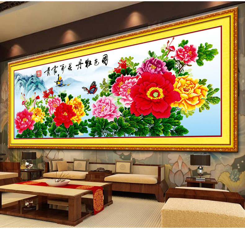A KS钻石十字绣满钻客厅5D钻石画钻石绣贴钻画国色牡丹花开富贵新款十字绣钻石贴花卉系列 Z274(MK1337) 长1.85米*宽0.75米