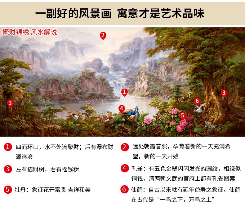 纵海艺术 办公室油画 聚财旺运 现代中式客厅沙发背景