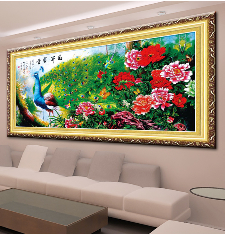 鸿胤皇室蒙娜丽莎十字绣孔雀开屏图花开富贵孔雀客厅十字绣画印花新款十字绣牡丹花系列画 YA435 长1.80米*宽0.80米