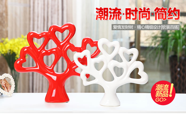 
                                        贝汉美陶瓷 摆件心形发财树新房装饰摆设创意工艺品 结婚礼物 一对价                