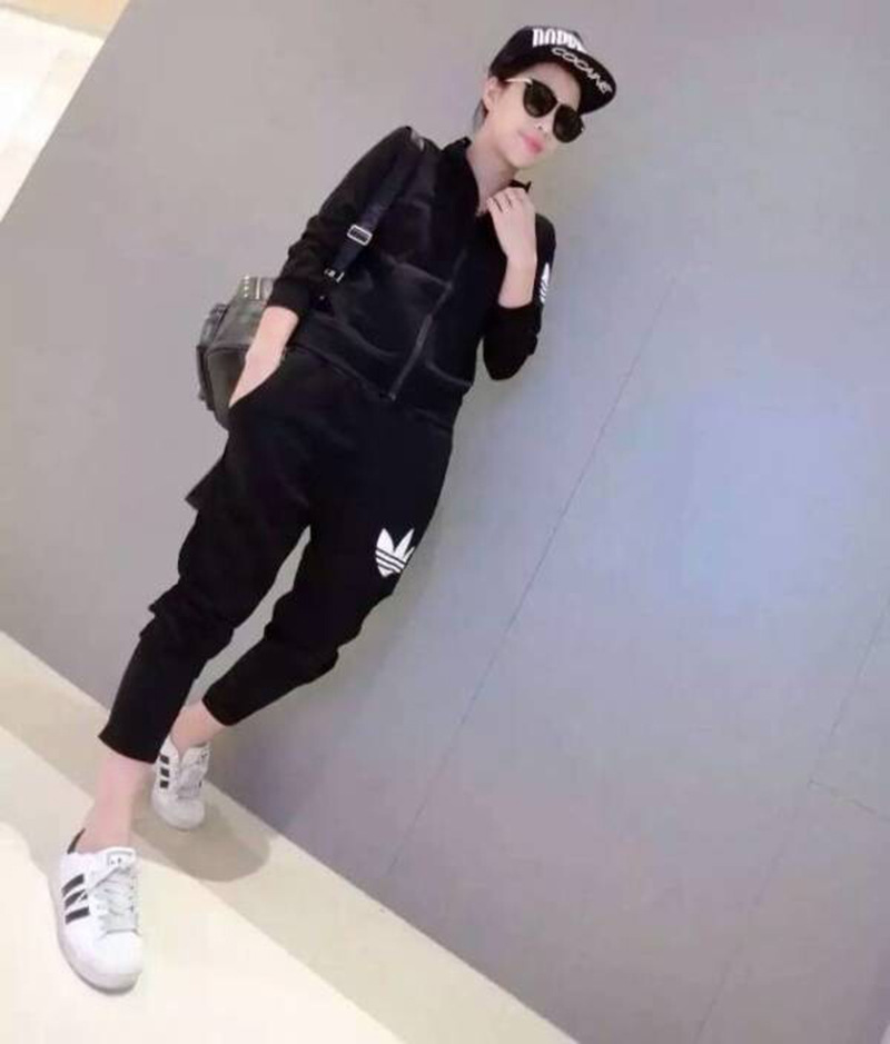 贝妮鹿2015秋装新款三叶草套装秋冬卫衣纯棉修身休闲运动服 蓝色 M