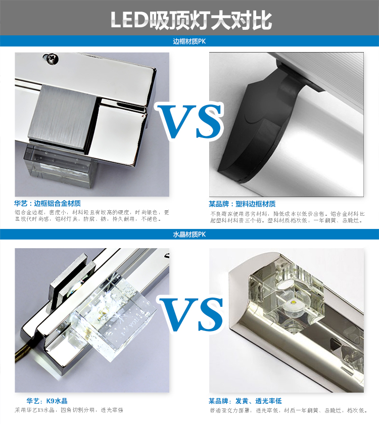 华艺灯饰 现代简约 LED水晶灯镜前灯 浴室卫生间卧室壁灯具 KB05 4头 12W 长59cm