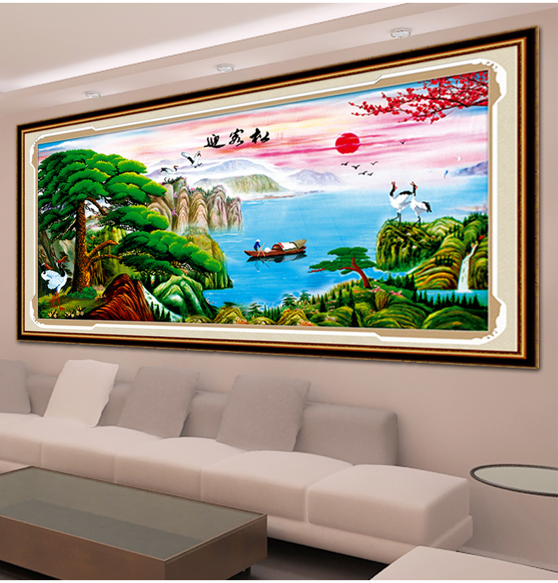 
                                        欧伦皇室粘钻十字绣钻石秀水晶钻石画迎客松钻石绣贴钻画新款大幅客厅风景系列大画餐厅点钻绣钻 Z236迎客松 鹤寿延年 尺寸长约159cm宽约84cm                