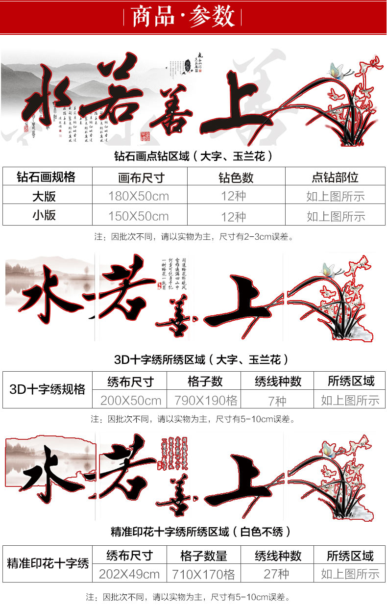 
                                        芙林达（FULINDA）十字绣客厅大幅新款钻石画上善若水书房书法字画点钻十字绣兰花卉 不满钻 150*50cm 魔方钻钻石画                