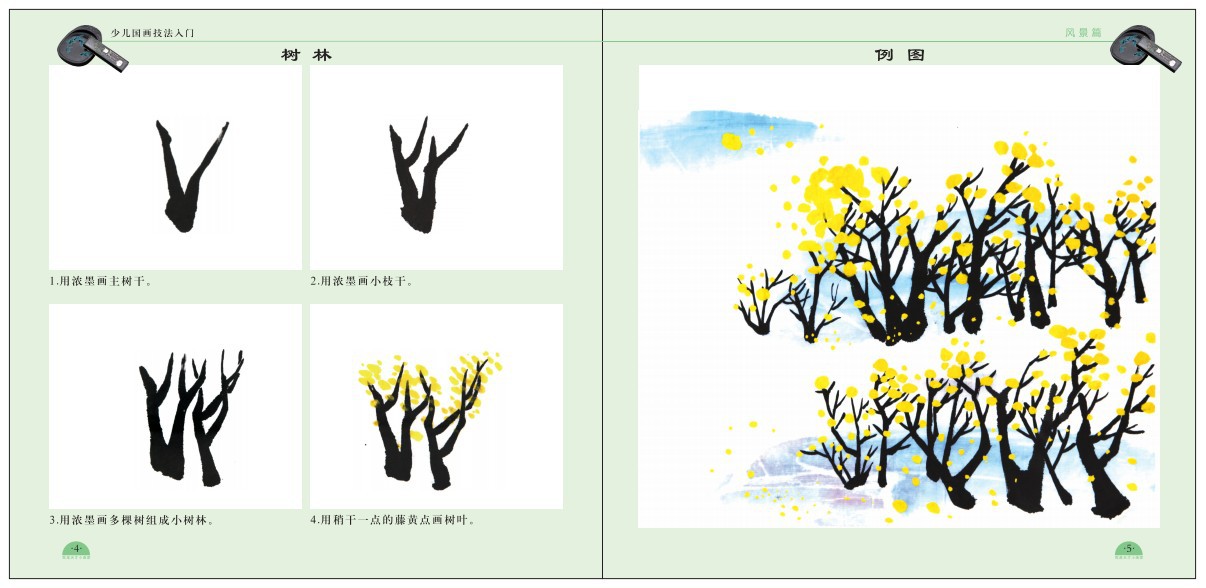 儿童学画国画教材少儿国画技法入门全4册花鸟鱼虫/风景/动物/果蔬儿童