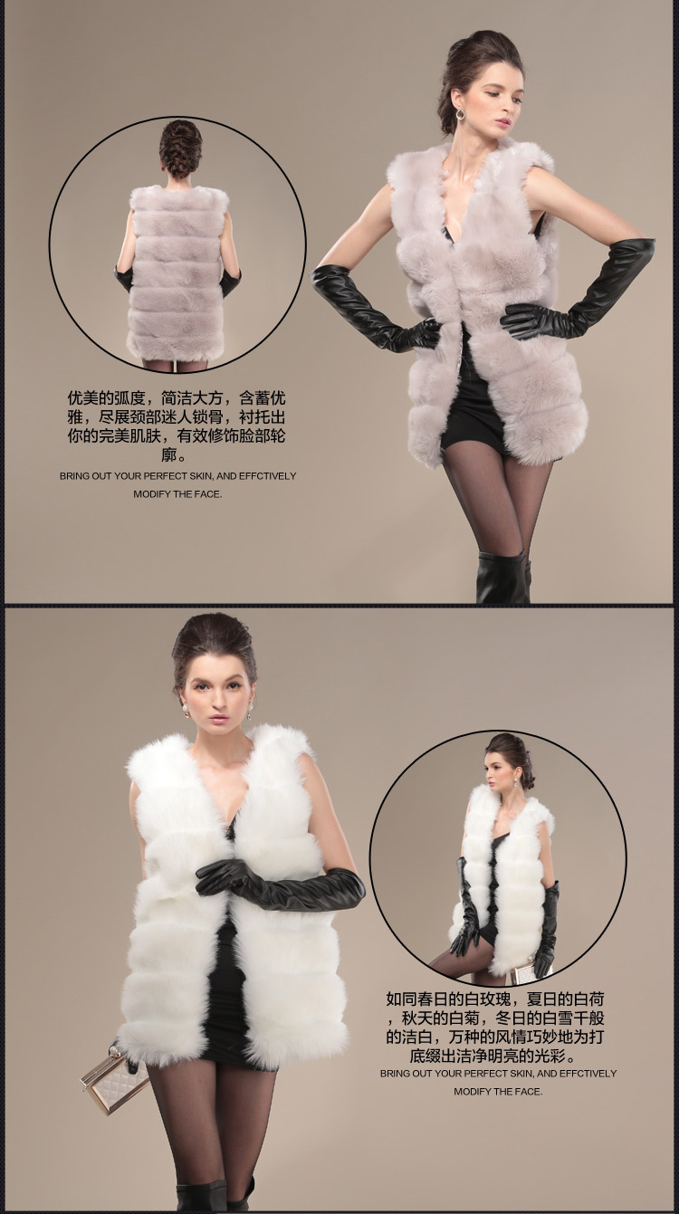 雪舟绮2015F高仿皮草马甲外套中长款显瘦修身坎肩狐狸毛背心冬A222 酒红色 L