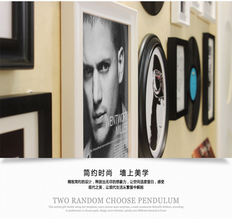 吉朵芸 实木照片墙 客厅背景照片墙 办公室相框组合 创意公司形象装饰设计墙 复古风格 蓝白两色---异国画心