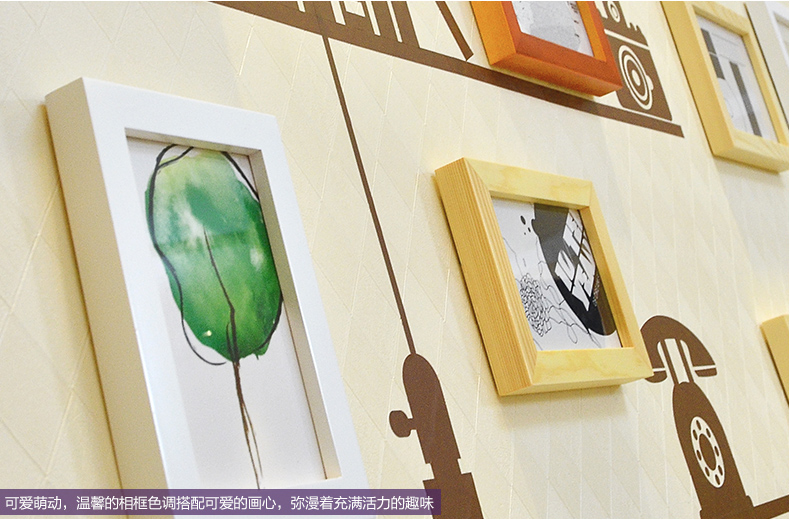 梦雅莉 实木照片墙组合 墙贴相片墙 相框墙创意 客厅相片框 HD-1668 黑白原胡送萌动画芯