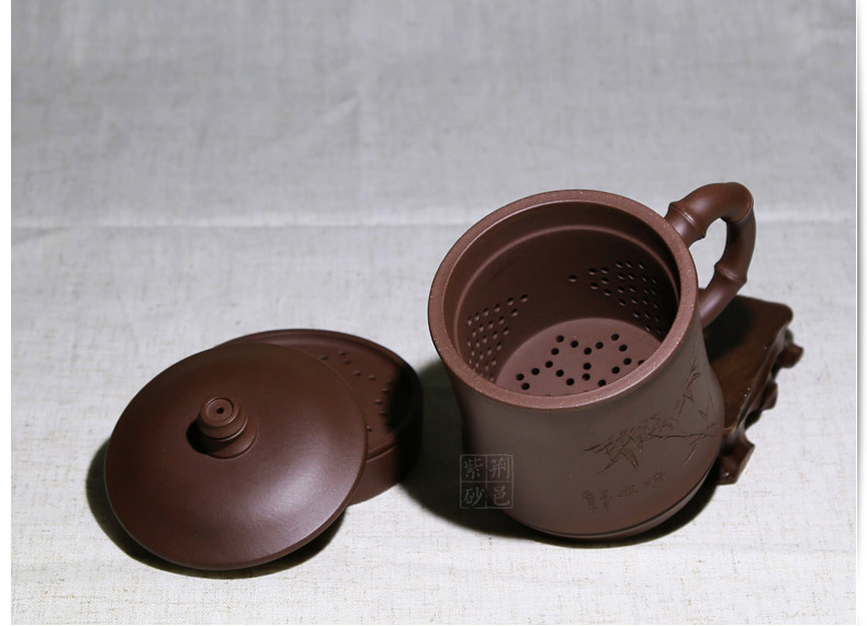 
                                        荆邑紫砂杯子茶杯大号水杯全手工男女功夫茶具茶杯套装紫砂茶壶宜兴礼品泡茶 清风竹叶                