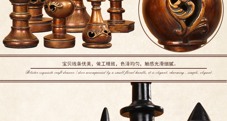 尚雅轩 欧式复古家居软装摆设装饰品摆件壁炉玄关客厅工艺品套六国际象棋摆件 铜色