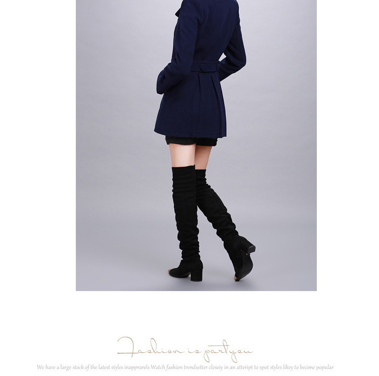 迷尚佰丽2015秋冬季新款时尚韩版毛呢外套修身显瘦气质毛呢大衣女装 藏青色 L