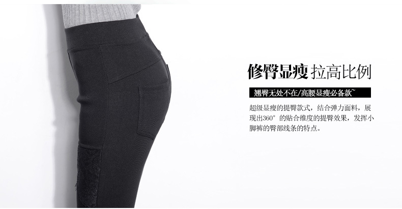 2015秋冬季韩版修身高腰加绒加厚打底裤弹力外穿大码铅笔裤小脚裤女 黑色加绒 XXXL