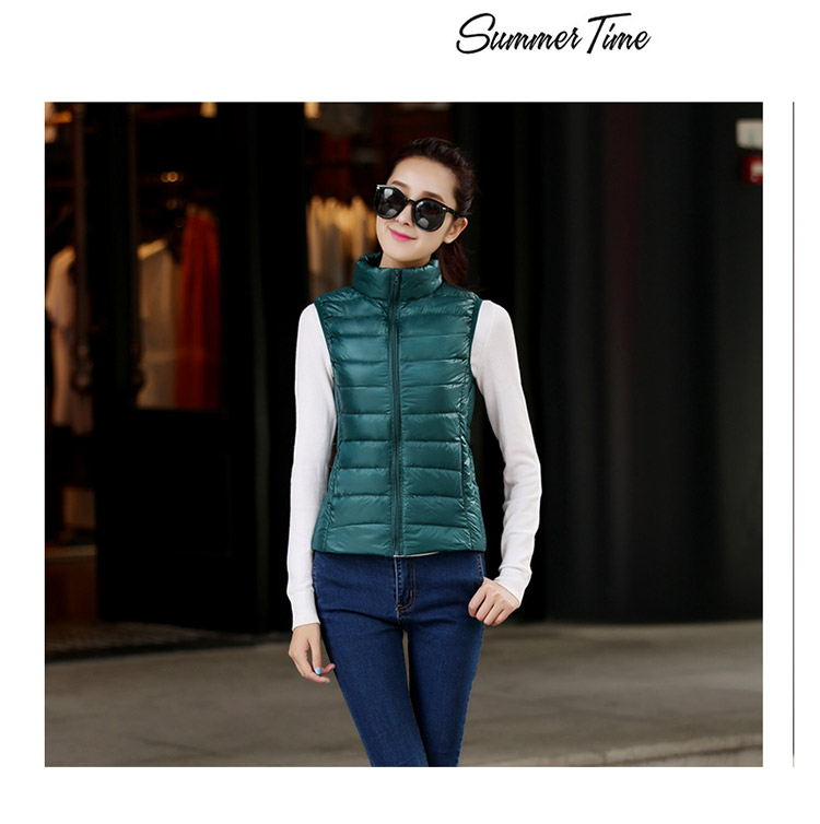 乔媞2015新款无袖羽绒服女轻薄马甲立领简约 修身显瘦背心时尚百搭加大码外套 酒红色 XL