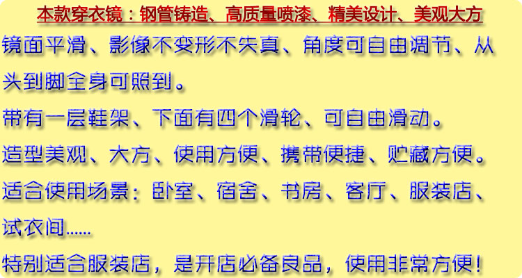 穿衣镜子 服装镜跳舞镜 田园风试衣镜落地镜 化妆镜全身镜落地镜高么蕉 有支架38*150黑色 其他 是