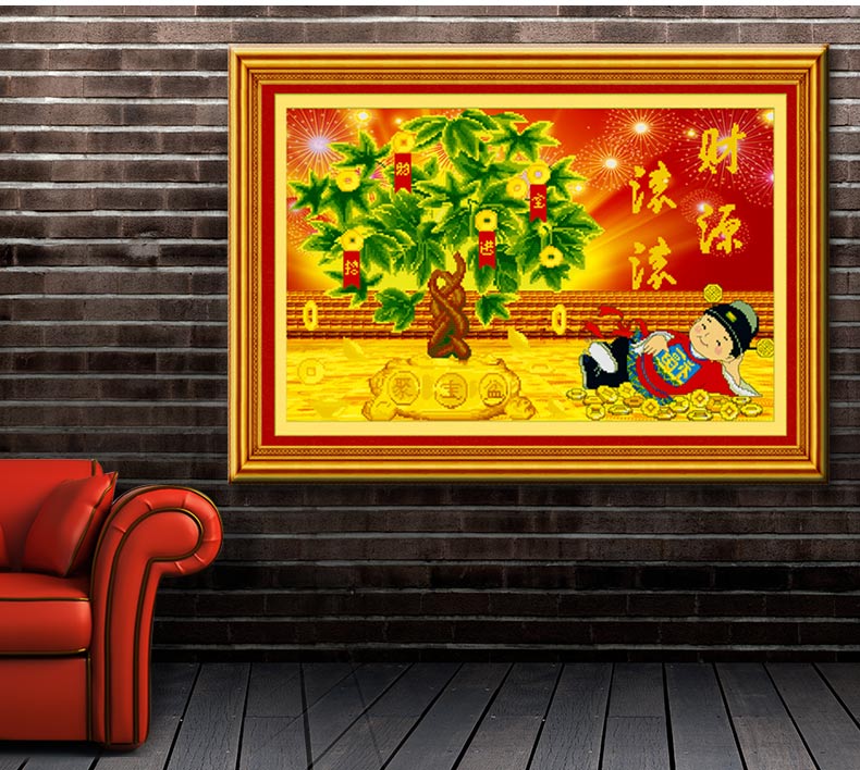 
                                        欧伦皇室魔方钻石十字绣钻石画新款摇钱树5D钻石绣贴钻画满钻财神爷客厅画圆钻石贴画砖石绣水钻 QT6458财源滚滚 尺寸长约75cm宽约50cm                