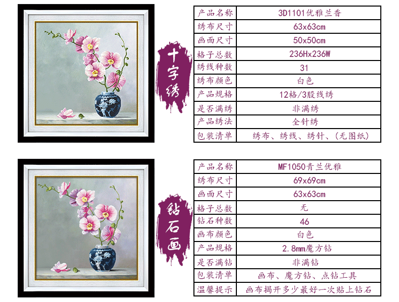 
                                        KS十字绣官方旗舰店客厅新款3D/5D印花清兰优雅兰卧室餐厅小画免图纸背景不用绣 3D印花】1011清兰优雅一59X62CM三股棉线                