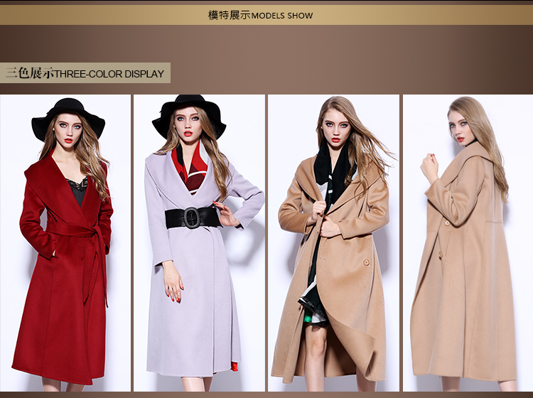 staegman2015秋冬新款纯手工双面毛呢羊绒大衣女中长款羊毛呢外套女80050 酒红色 XL