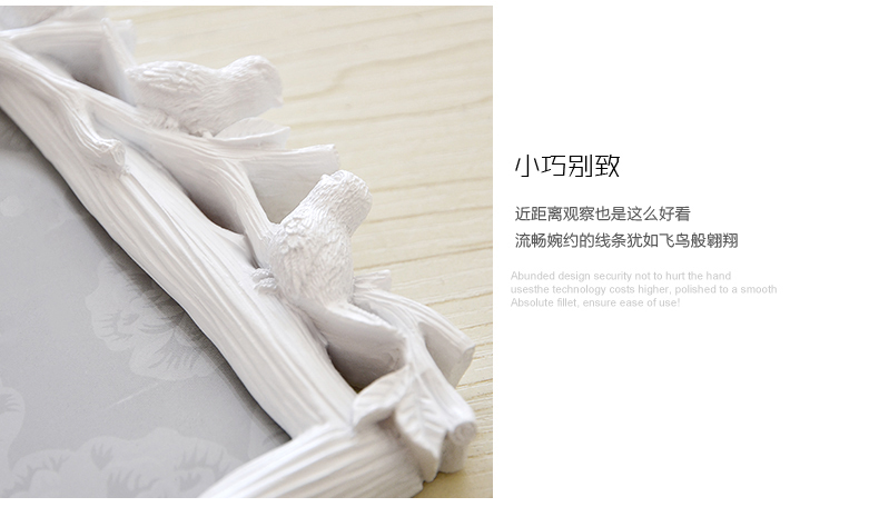 古笛 树脂5寸摆台相框 三只小鸟 影楼 韩式创意相框摆台 白色 5寸树脂摆台