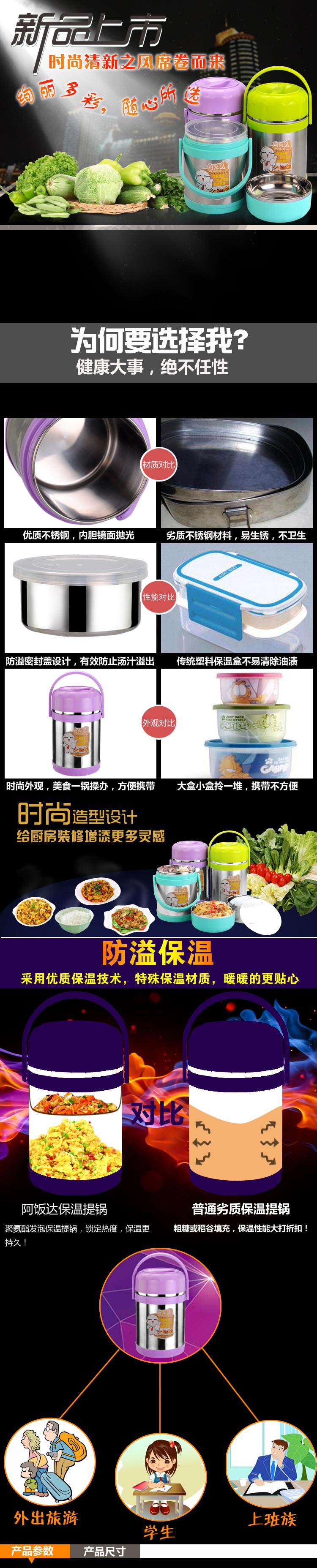 
                                        阿饭达32号 密封防溢保温桶不锈钢保温提锅学生分格带饭盒 绿色1.6L                