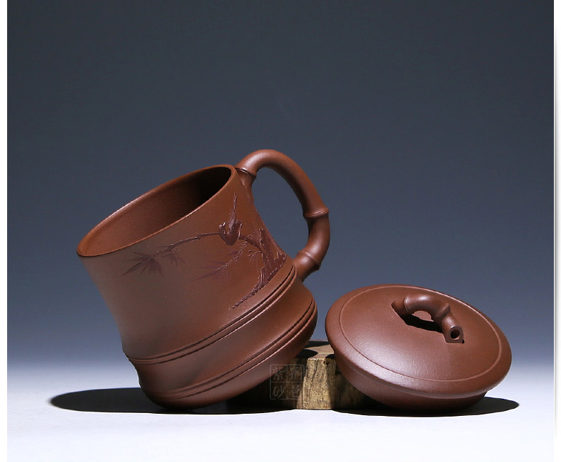紫砂杯子宜兴全手工茶杯茶壶茶具紫砂壶杯功夫原矿紫砂盖杯名家  泥绘竹韵 珍藏
