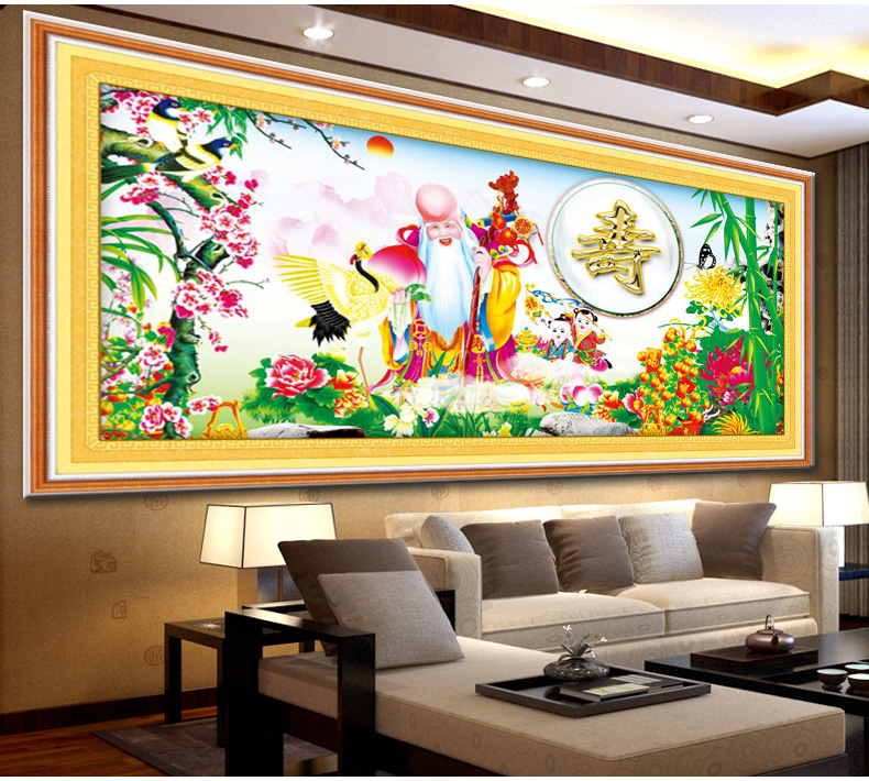 A KS十字绣鹤寿延年十字绣大幅寿图寿字新款客厅大画人物系列100精准印花立体绣 AKS货号V8043绣鲤鱼葫芦和桃子 长1.15米*宽0.9米