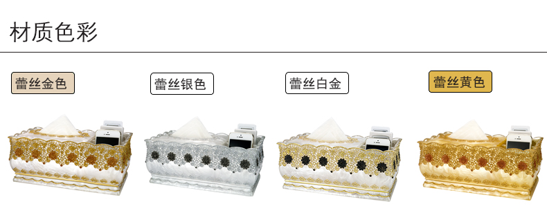 amojoy欧式多功能纸巾盒 客厅桌面遥控器收纳盒 创意餐巾纸抽纸盒 卧室家用树脂纸巾盒子 蕾丝银色