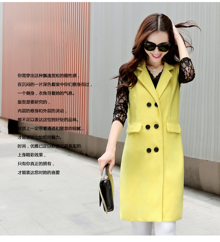 蝶言密语  2015秋装新款双排扣风衣长马甲黑色蕾丝衫女  9083 图片色 S