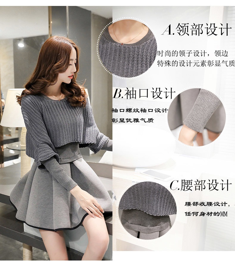 佳衣名品 2015冬季新款针织连衣裙两件套 T5828 灰色 M