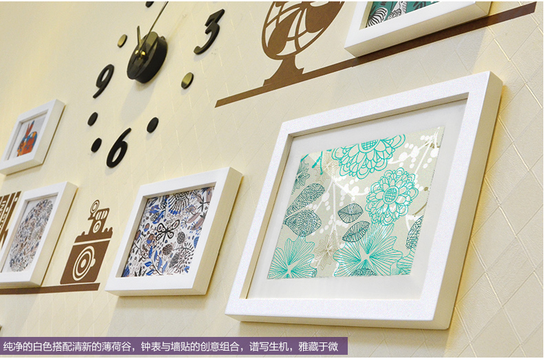 梦雅莉 实木照片墙组合 墙贴相片墙 相框墙创意 客厅相片框 HD-1668 黑白原胡送萌动画芯