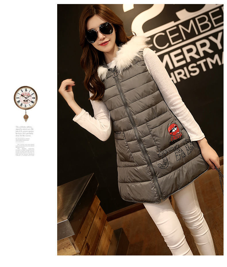 歌萨娅（GESAYA）2015冬装新款羽绒棉服女中长款韩版连帽马夹背心羽绒棉外套 杏色 XL