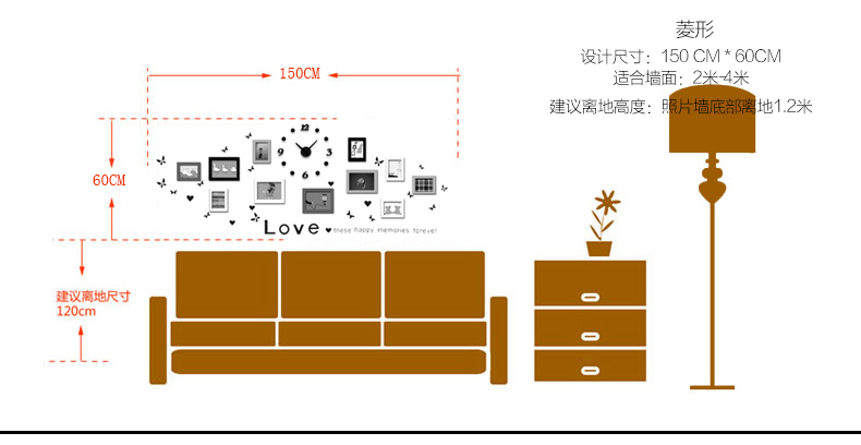 古笛 实木钟表照片墙 创意相框墙 11框组合 小客厅相片墙11HD-11 黑白原胡4色灵动混搭+钟