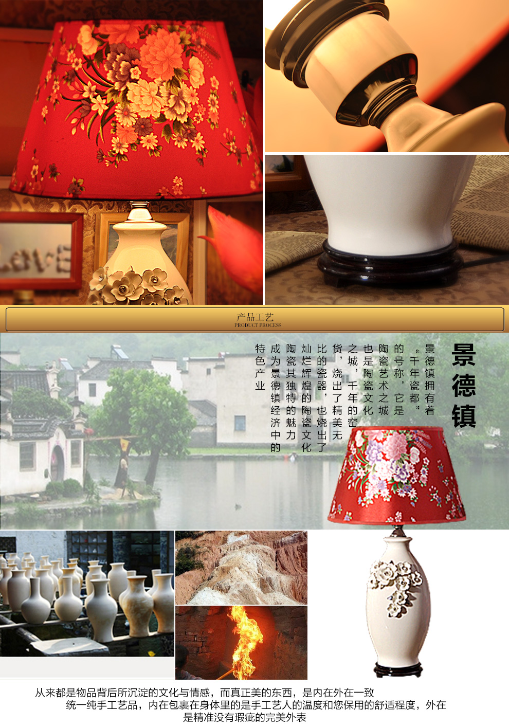 陶瓷器卧室装饰台灯 床头灯具 田园喜庆灯饰送光源  景德镇唐英花盈秀景