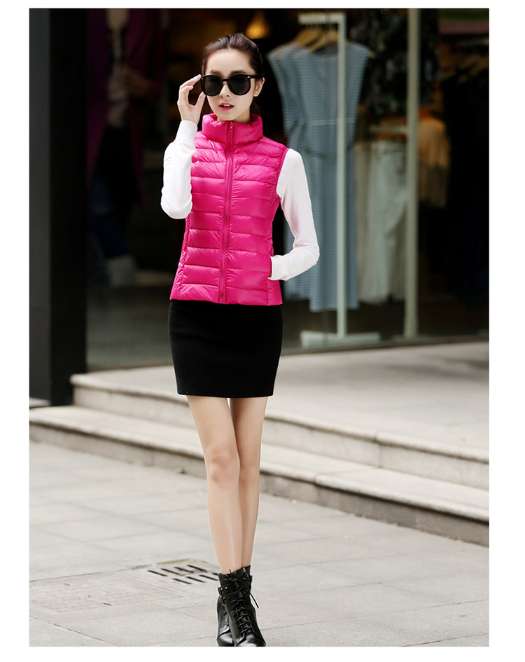 乔媞2015新款无袖羽绒服女轻薄马甲立领简约 修身显瘦背心时尚百搭加大码外套 酒红色 XL