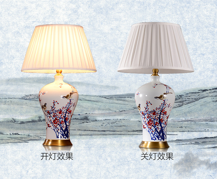 中式陶瓷台灯卧室床头灯 美式客厅台灯 手绘写意画婚庆装饰台灯 笑口常开