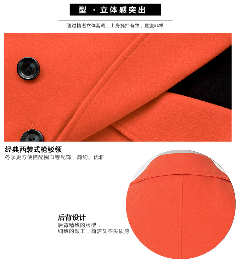 
                                        柒赛文  2015秋冬新品欧美毛呢大衣外套女中长款呢子大衣修身款 灰色 M                