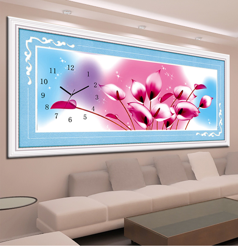 
                                        鸿胤皇室蒙娜丽莎水晶钻石十字绣钟表款新款钻石绣贴钻画马蹄莲钻石画挂钟客厅画餐厅时钟花卉系列 YT8379 长1.30米*宽0.50米                